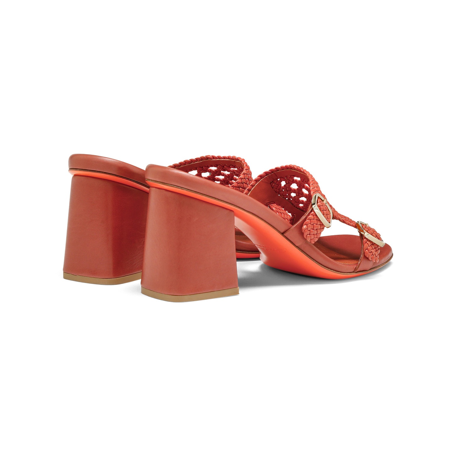 Women's orange woven leather double-buckle Didi high-heel sandal - 4