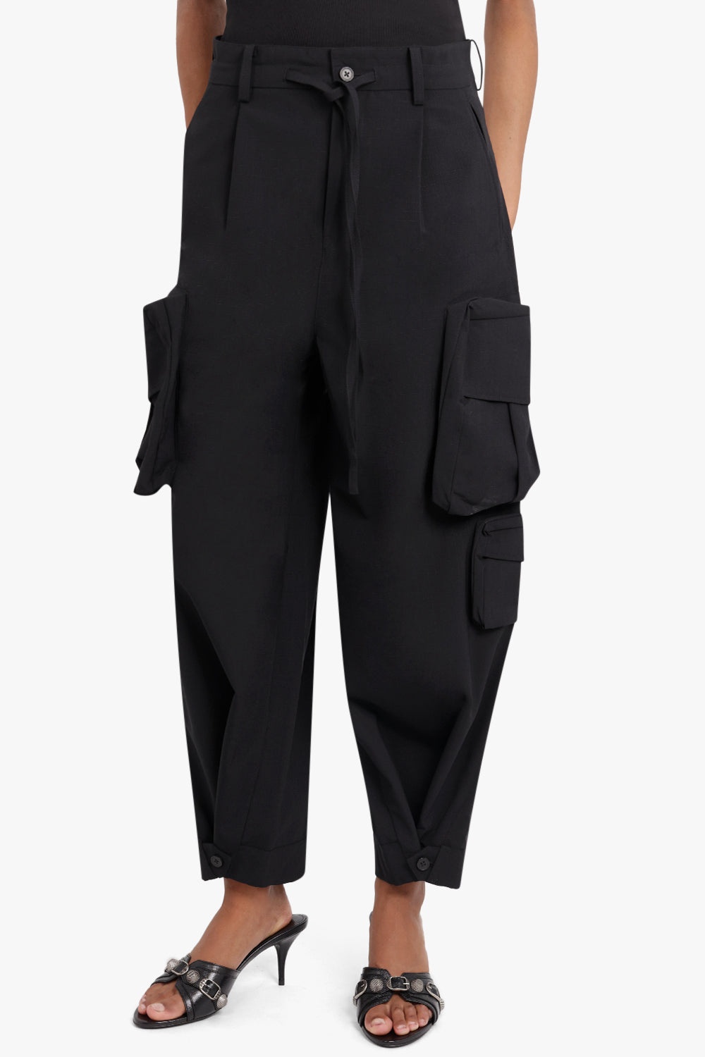 WIDE LEG COTTON CARGO PANTS | BLACK - 3