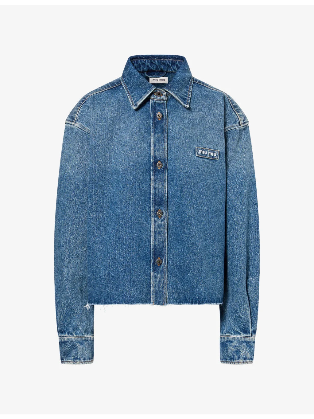 Cropped Frayed-Edge Denim Shirt - 1