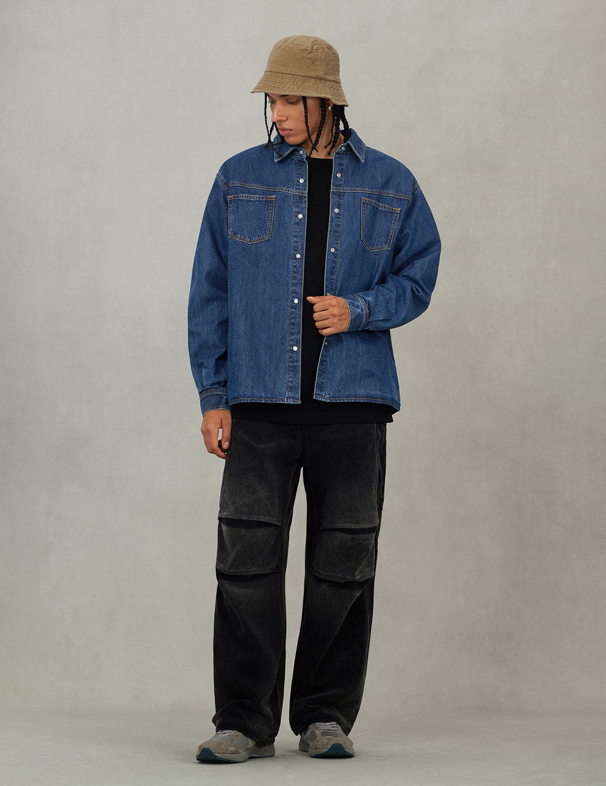 Distressed Logo Appliqué Embroidery Relax Fit Denim Shirt - 5