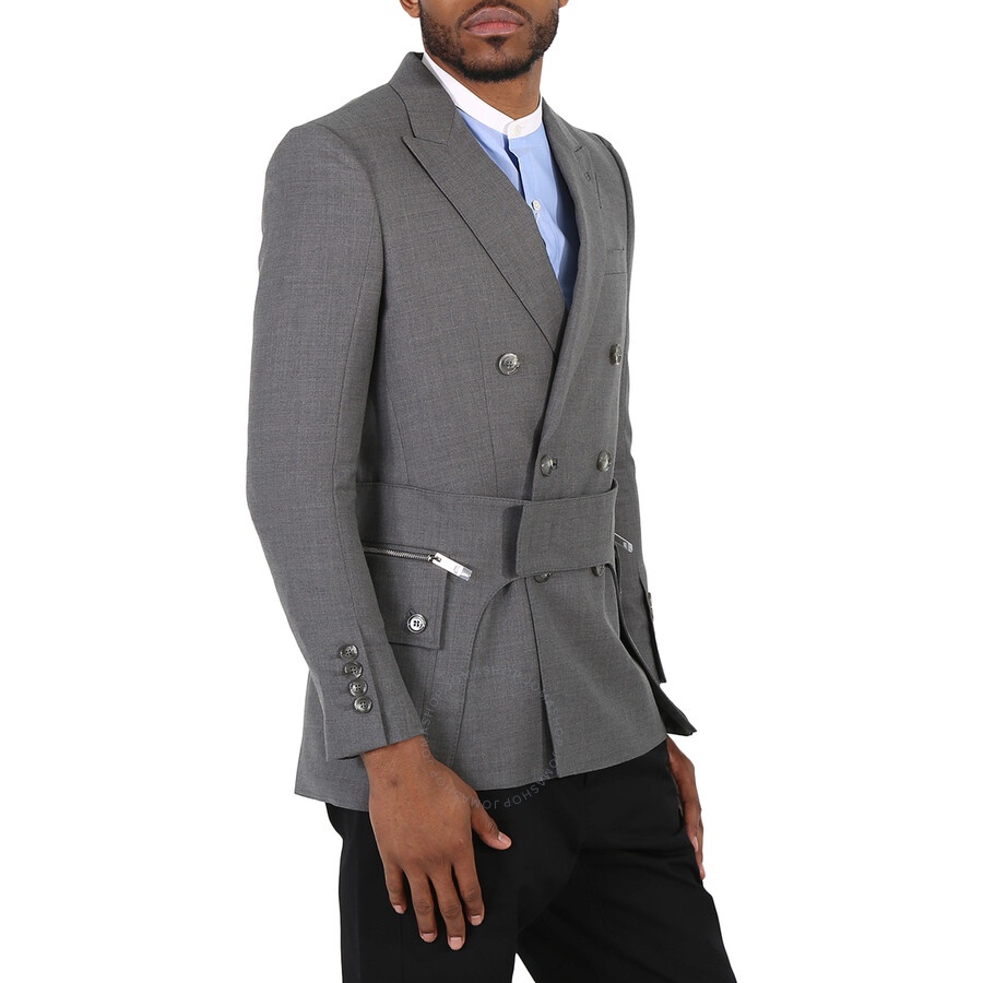 Burberry Charcoal Grey English Fit Wool Tailored Jacket With Cargo Belt Detail - 4