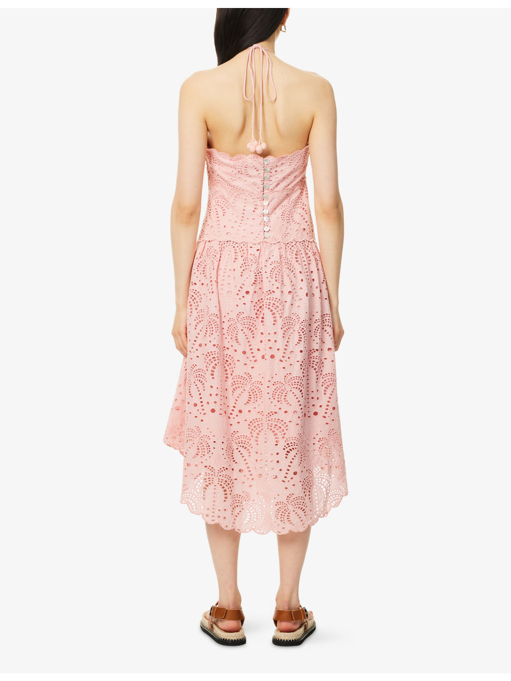 Palm Tree Embroidered Cotton Midi Dress - 4
