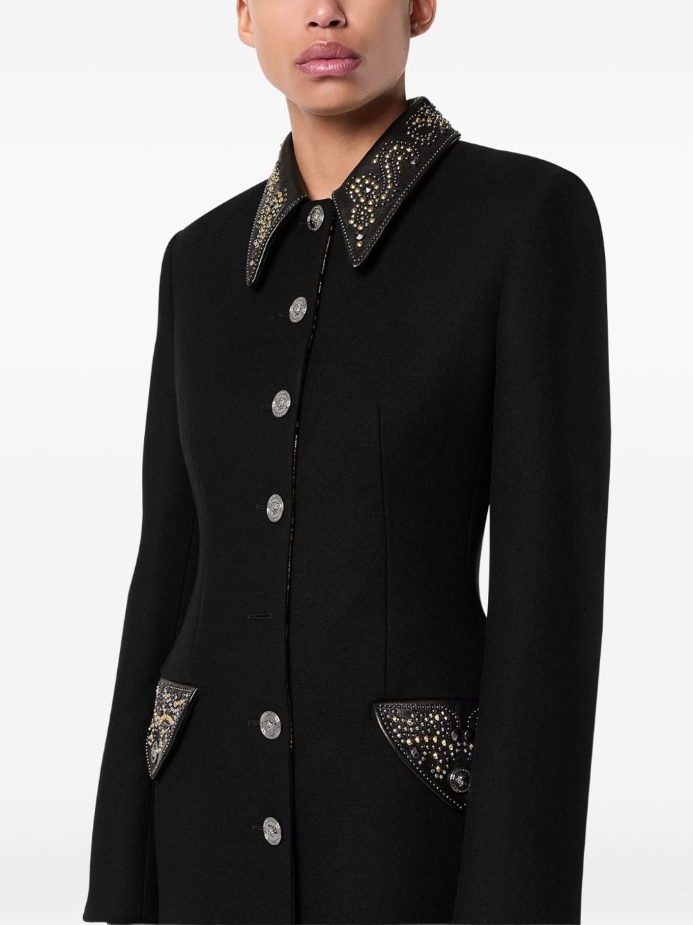 embellished-collar coat - 5
