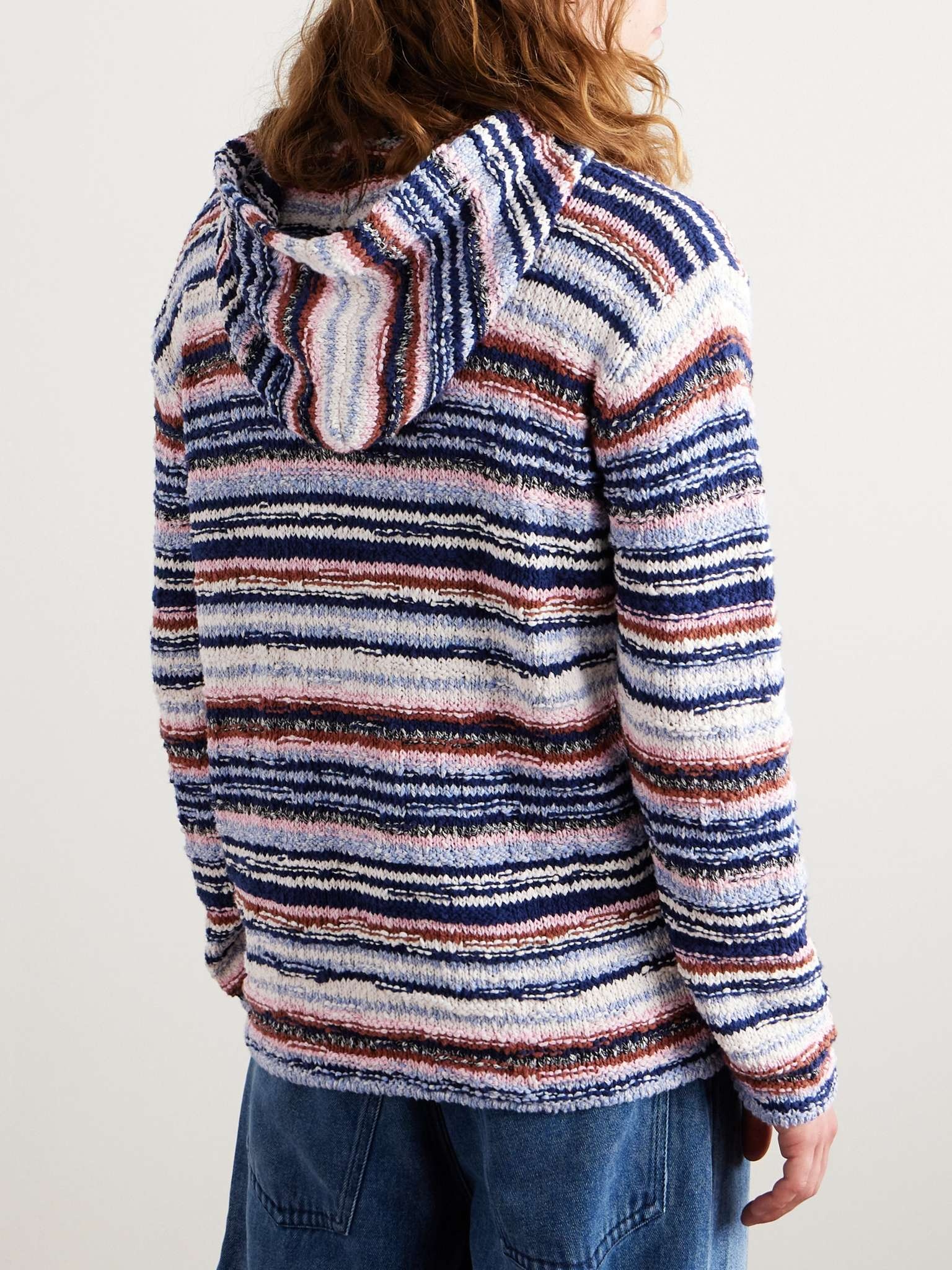 Striped Crocheted Cotton Hoodie - 3