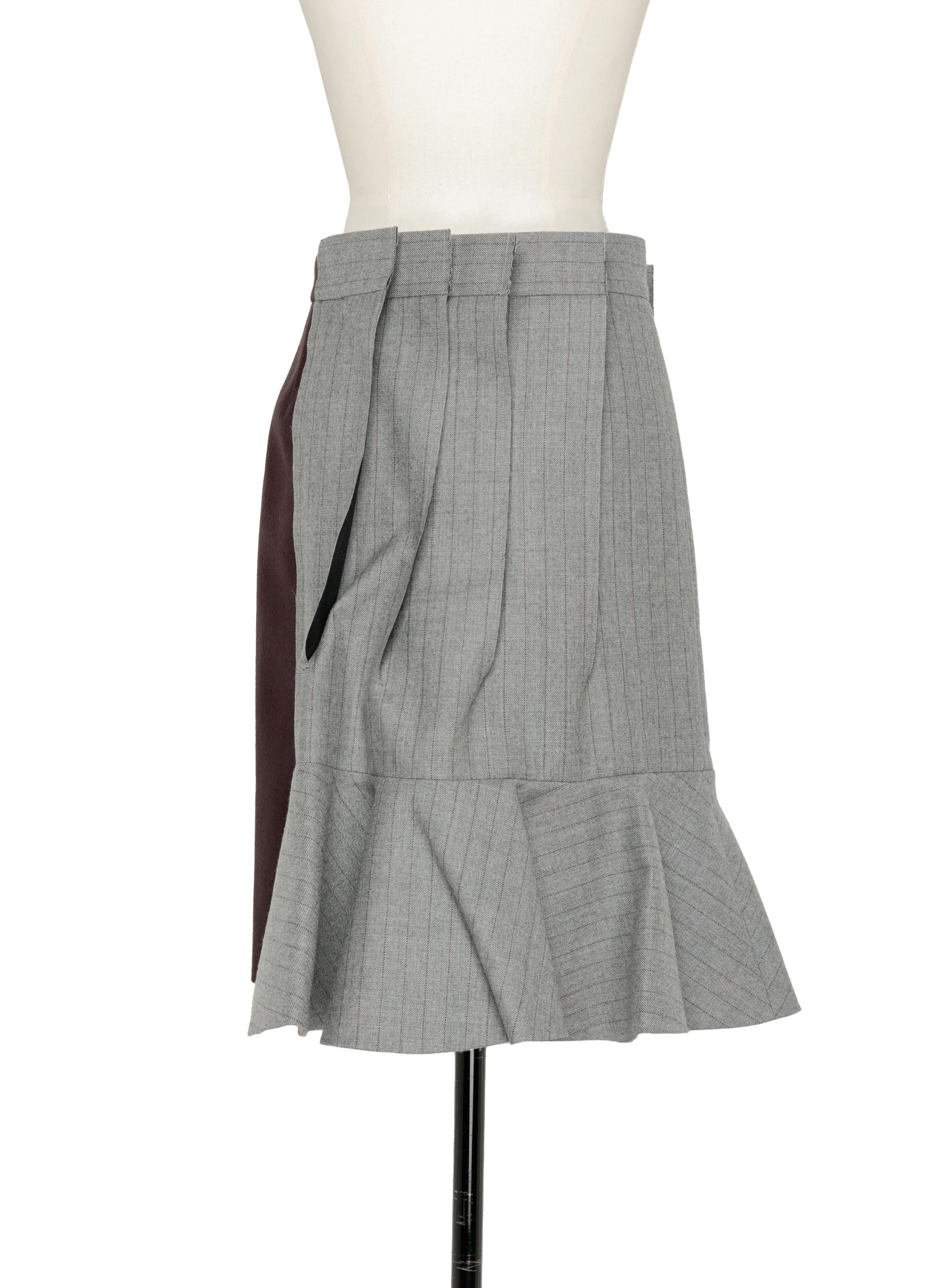 Wool Melton Mix Chalk Stripe Skirt - 4