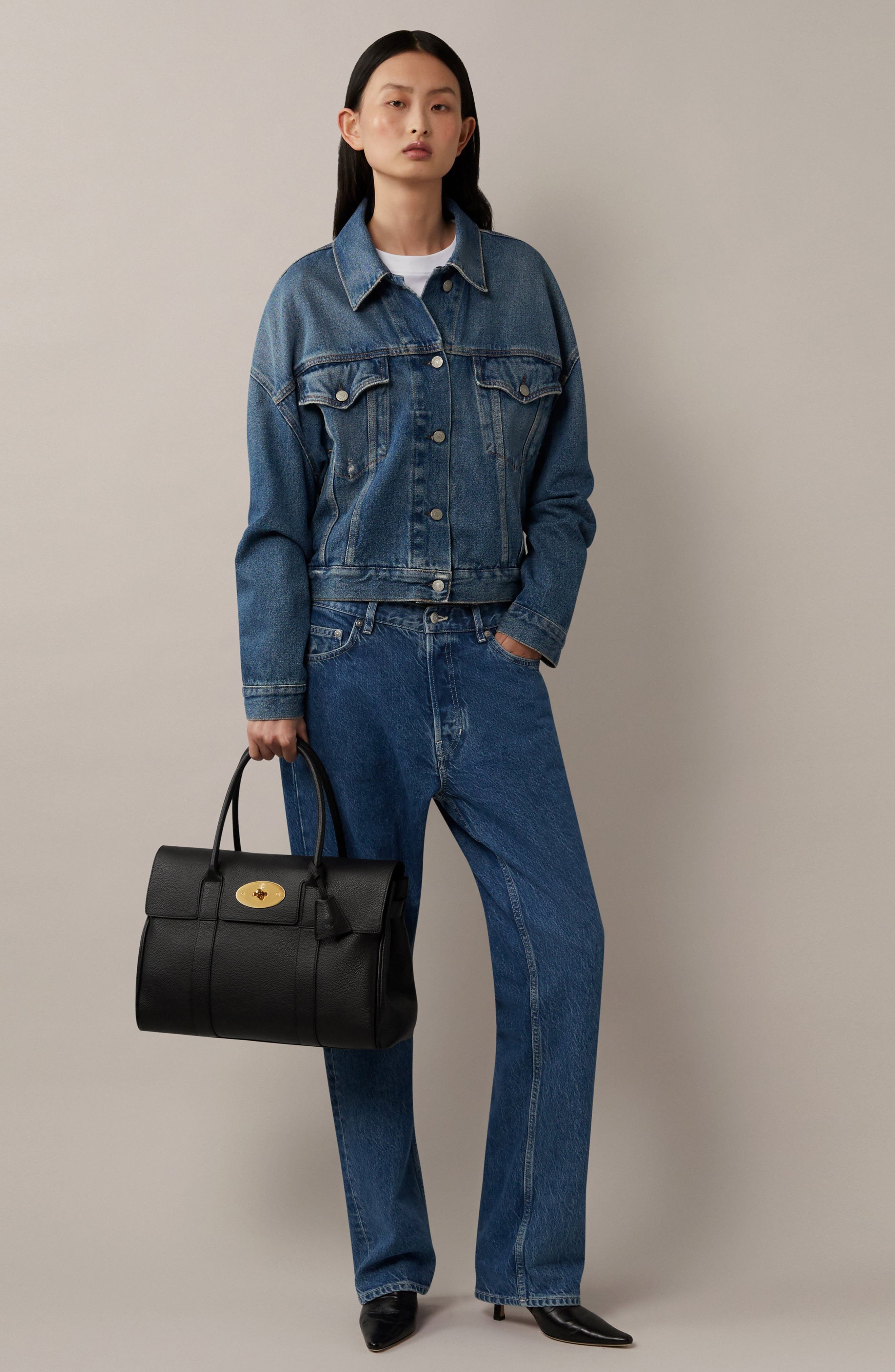 Mulberry Bayswater Pebbled Leather Satchel in Black/Brass at Nordstrom - 2