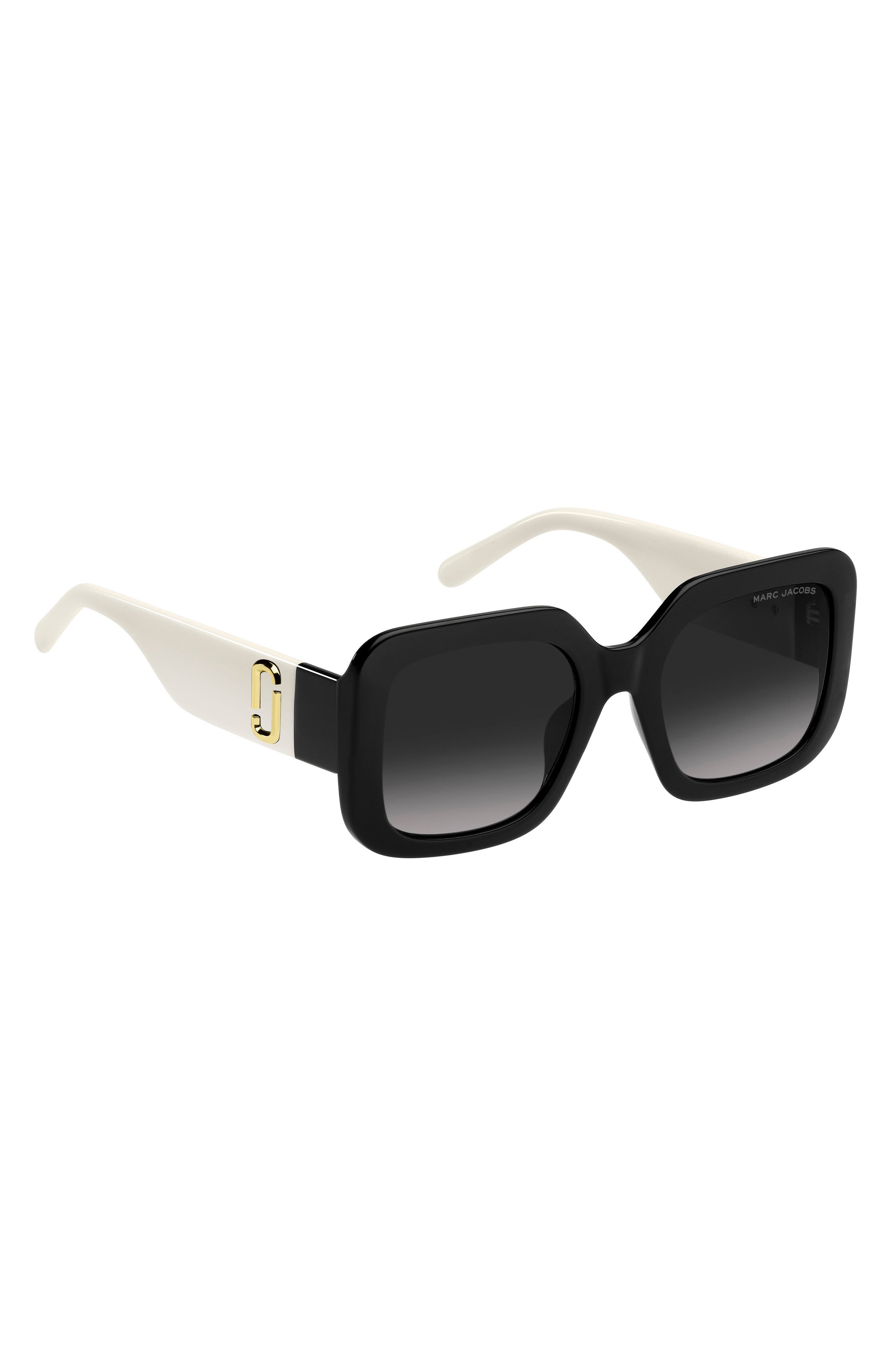 Marc Jacobs 53mm Gradient Polarized Square Sunglasses in Black White/Grey Shaded at Nordstrom - 4