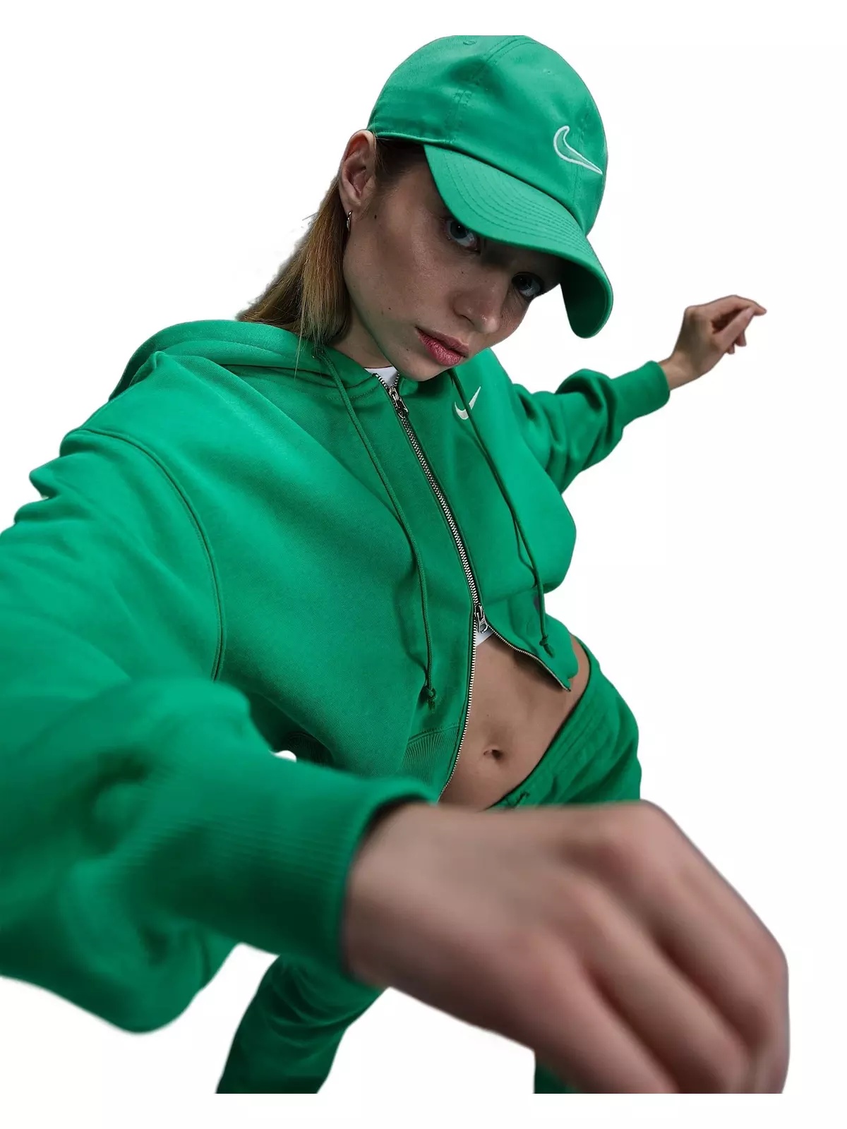 Women's Sportswear Phoenix Fleece Loose Cropped Full-Zip Hooded Jacket - Green - 3