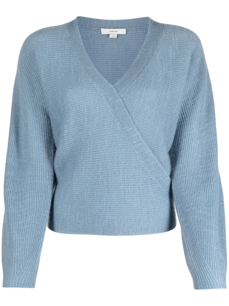 Wrap-effect ribbed-knit sweater 1
