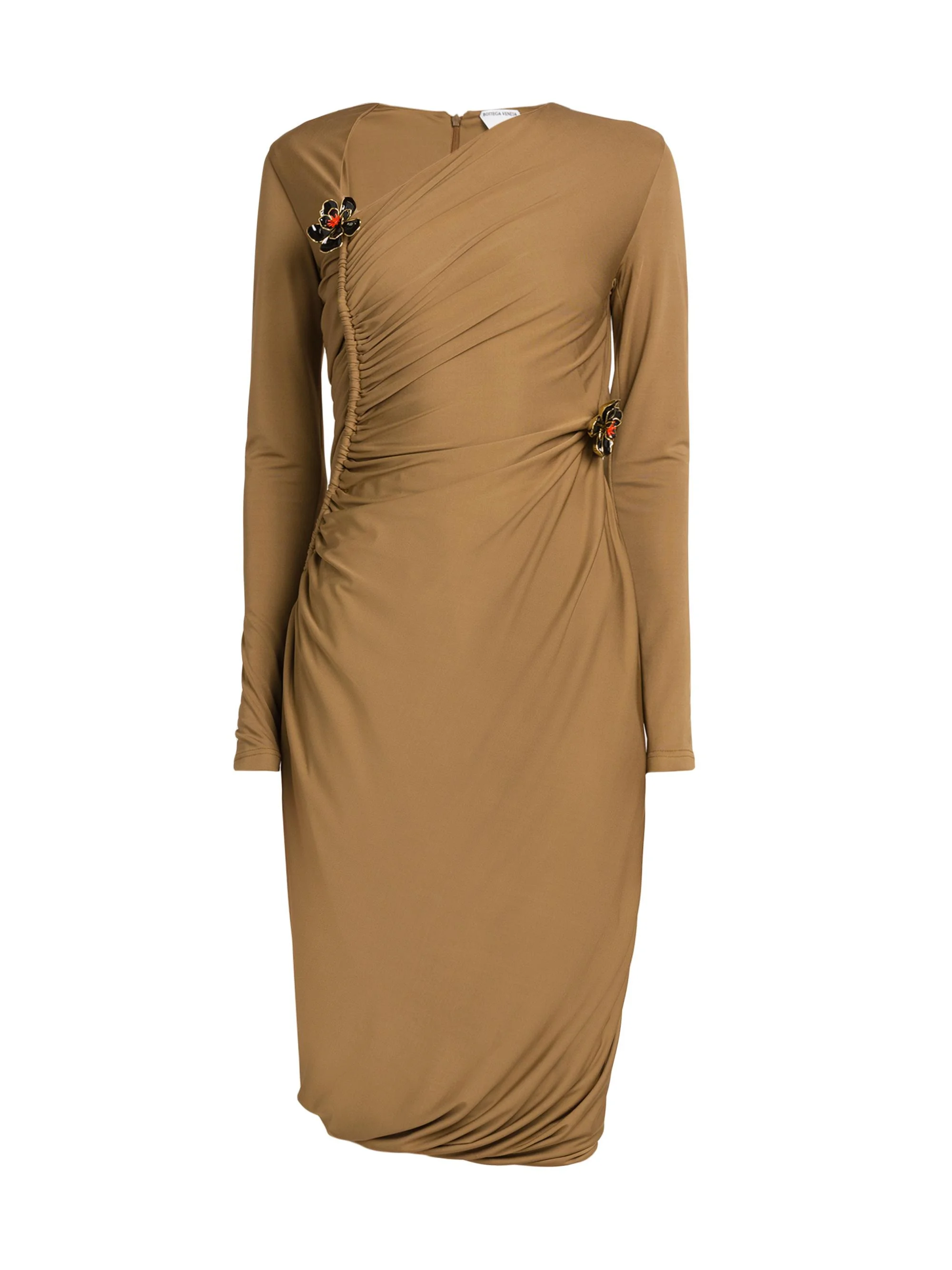 Women's Asymmetric Brooch-Embellished Midi-Dress - Acorn - 1