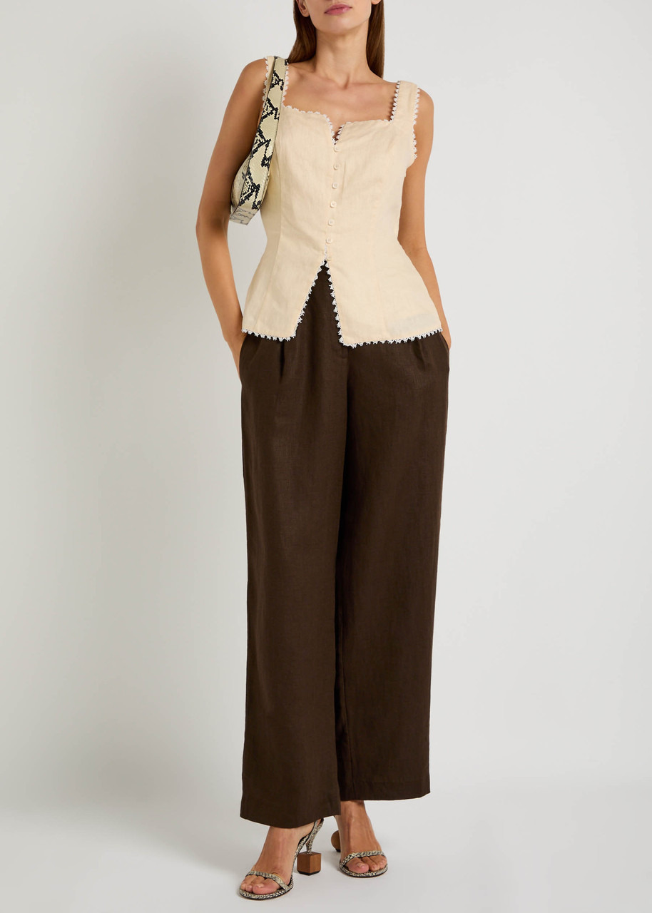 Reformation Viola Crochet-trimmed Linen top - 4