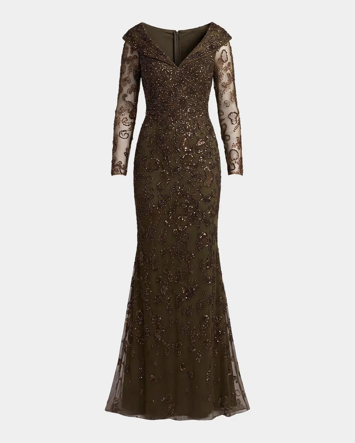Beaded Lace Long Sleeve Gown - 1