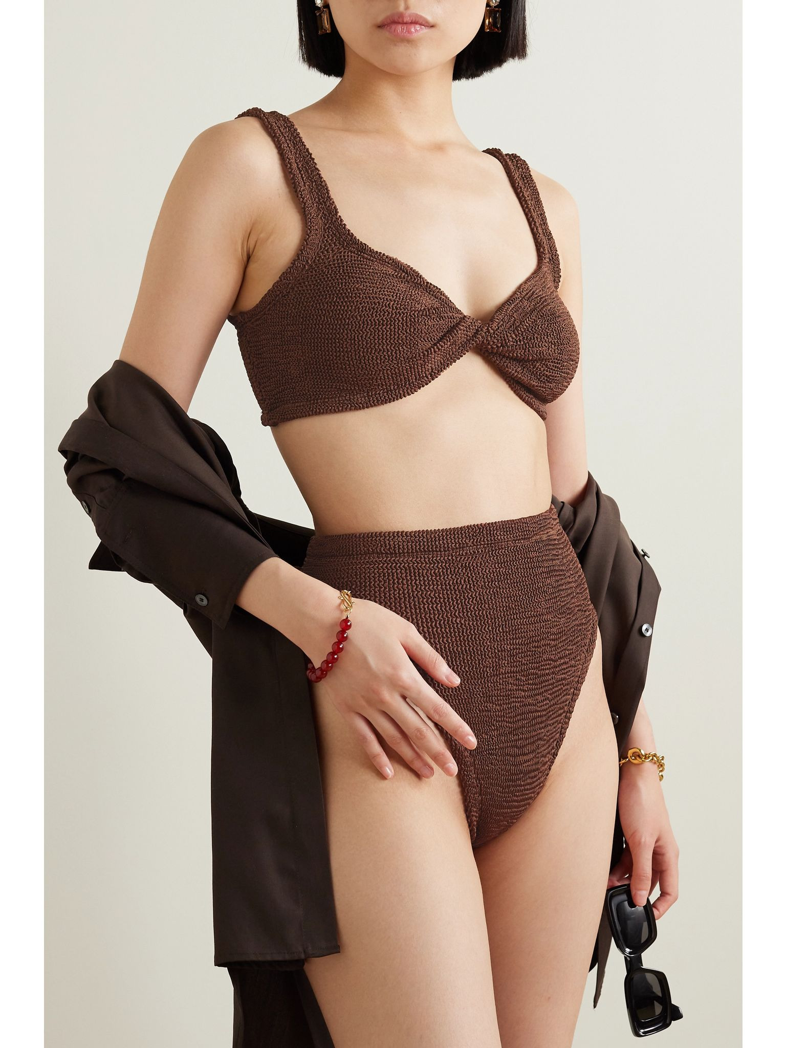 Jamie twist-front metallic seersucker bikini Chocolate - 2