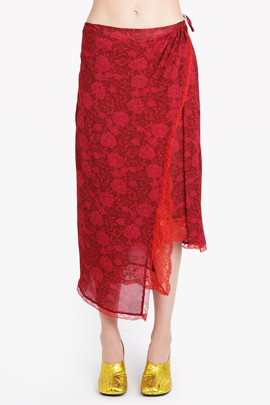 SANNE FLORAL PRINT MIDI SLIT SKIRT | CHERRY RED - 5