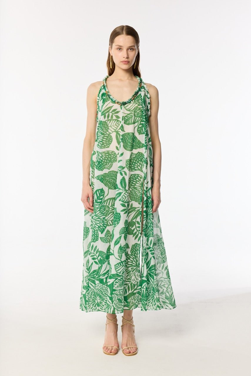 Long Dress Nava - White Green Macro Stelis - 4