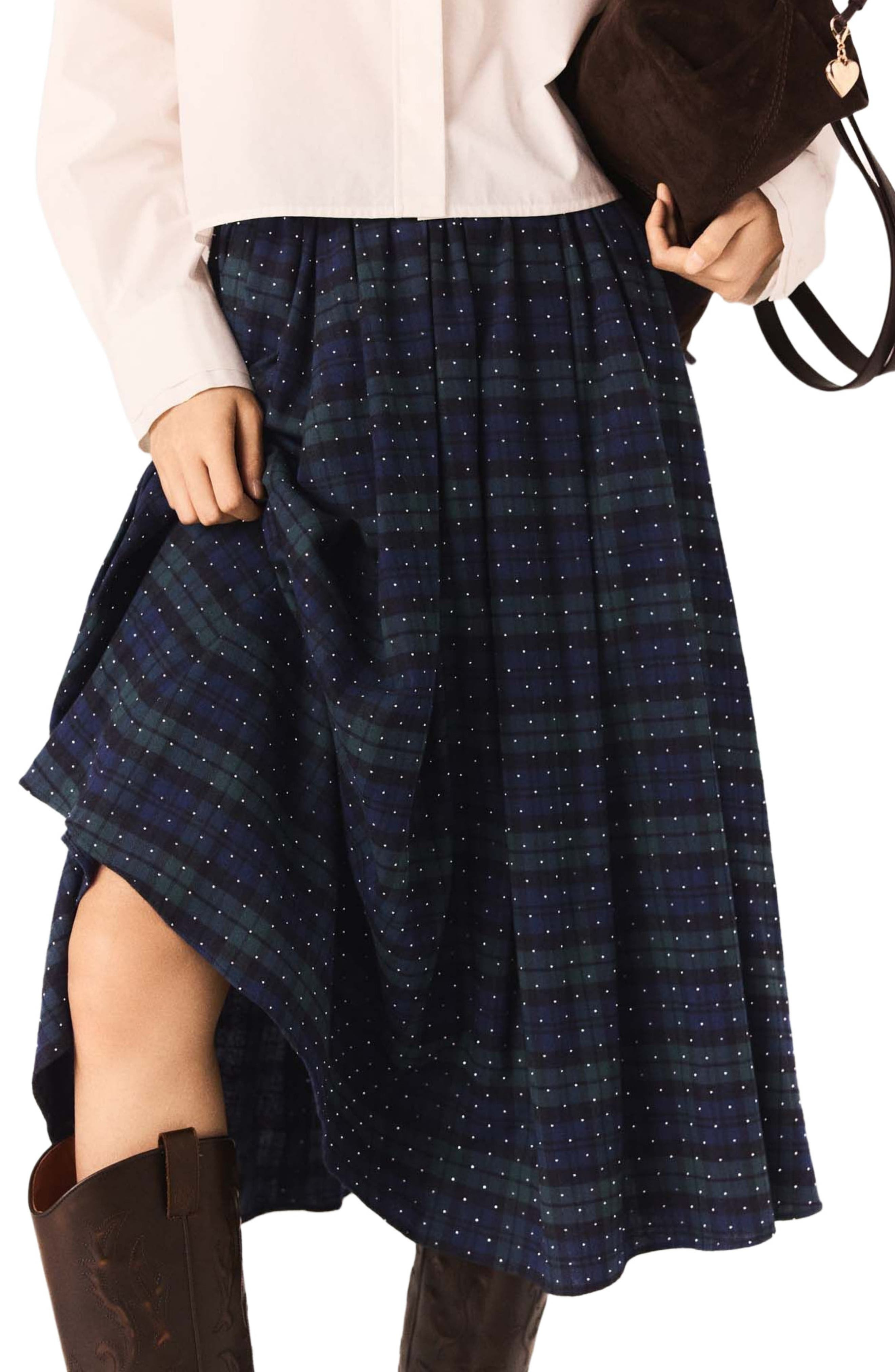 maje Check skirt with rhinestones in Blue /Green at Nordstrom - 6