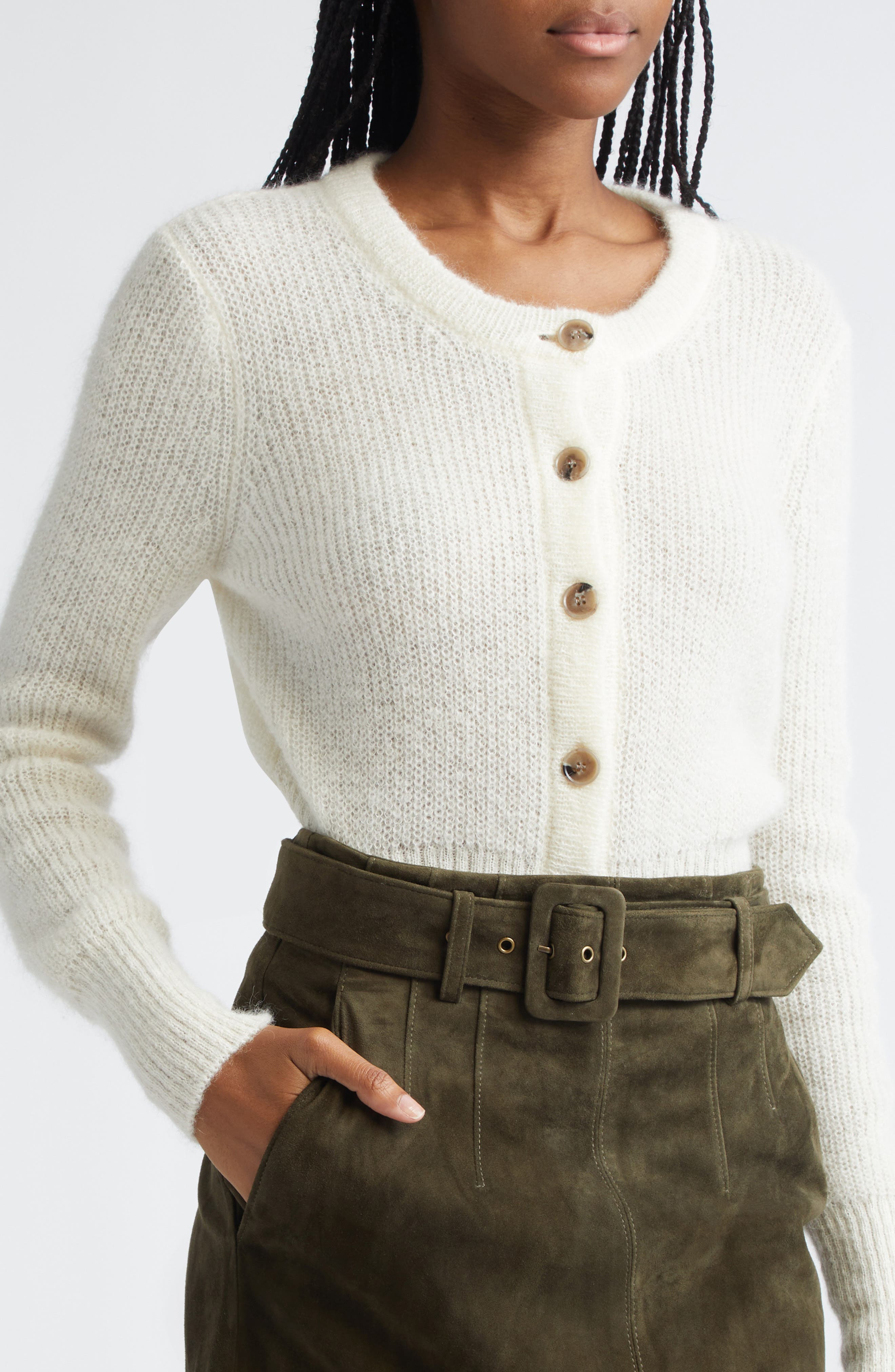 Veronica Beard Gilmour Crop Cardigan in Dove at Nordstrom - 5