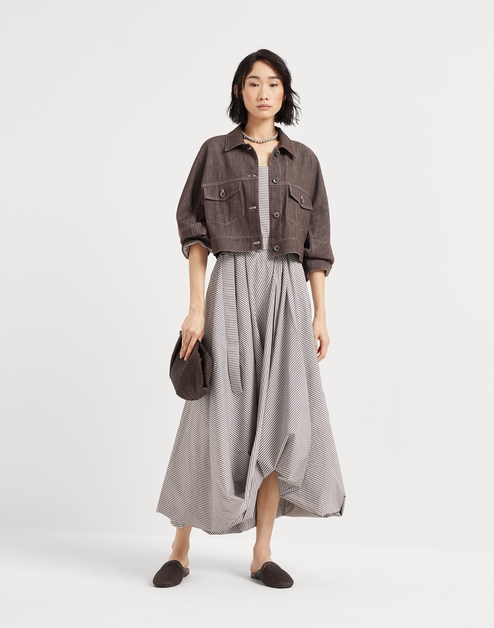 Multi-stripe cotton poplin belted bubble hem dress - 5