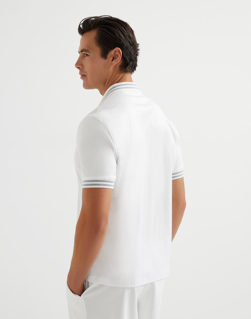 Brunello Cucinelli Cotton jersey polo shirt with striped collar and logo outlook