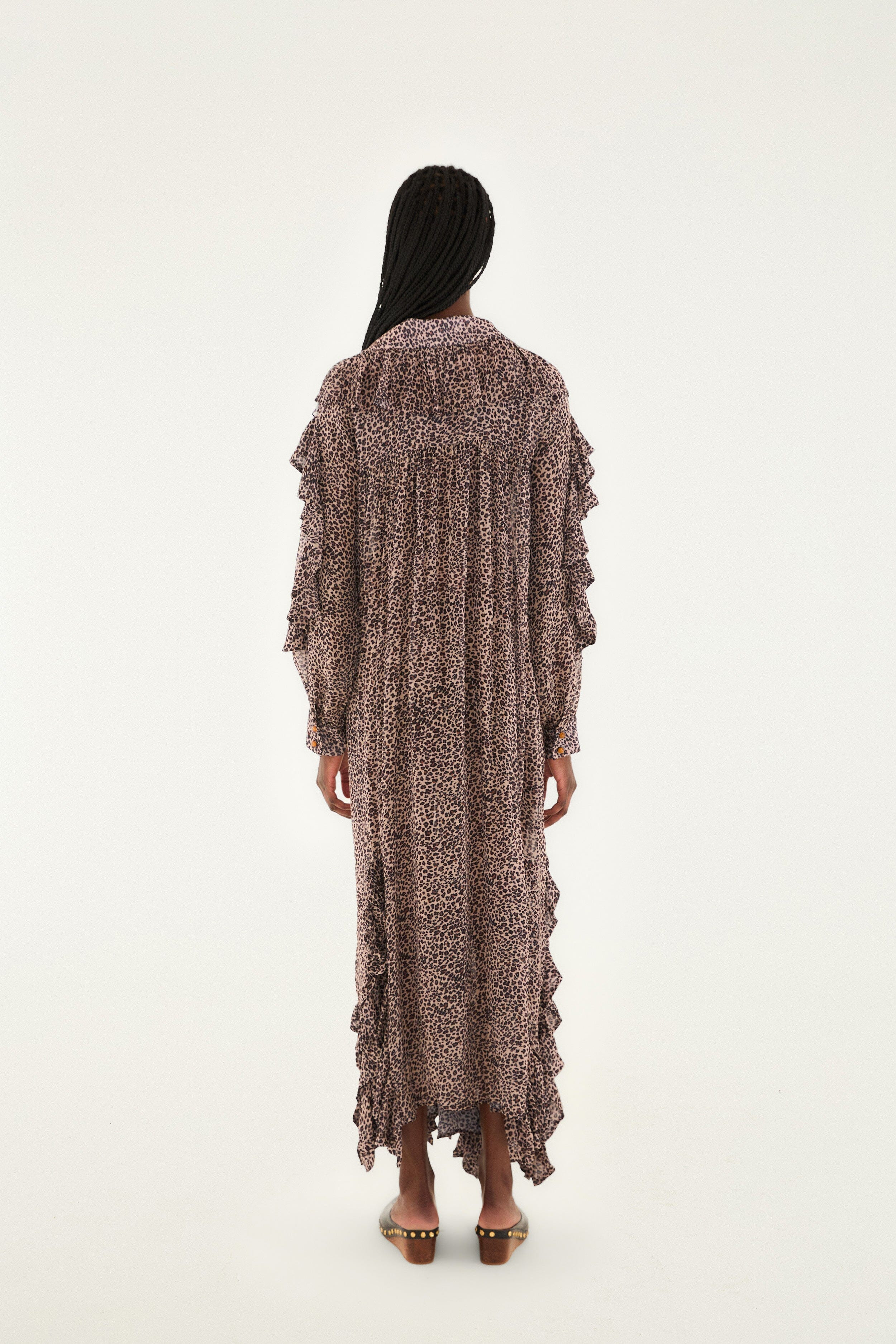 Pink Baby Leopard Long Sleeve Angled Frill Maxi Dress - 4