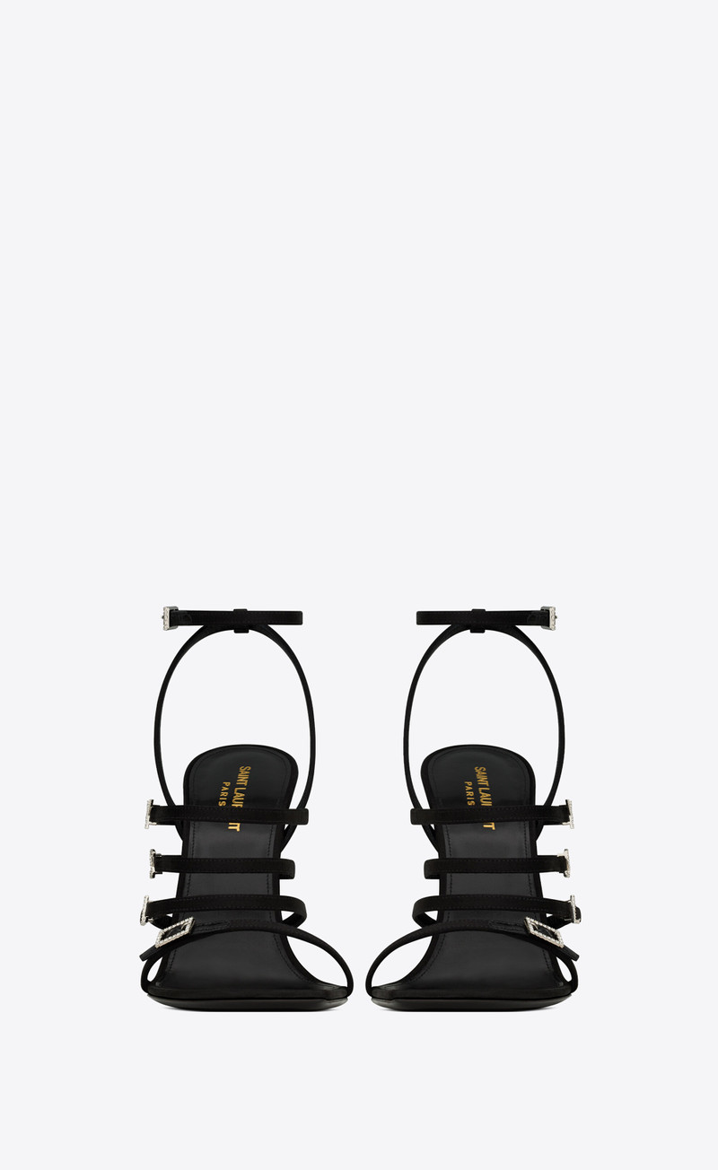 SAINT LAURENT jerry sandals in crepe satin and rhinestones outlook