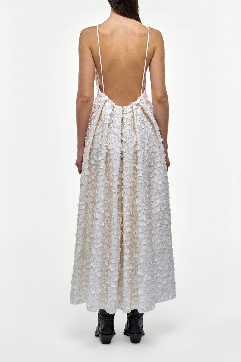 Nexus Embroidered Leaves Maxi Dress in Ivory Linen 5