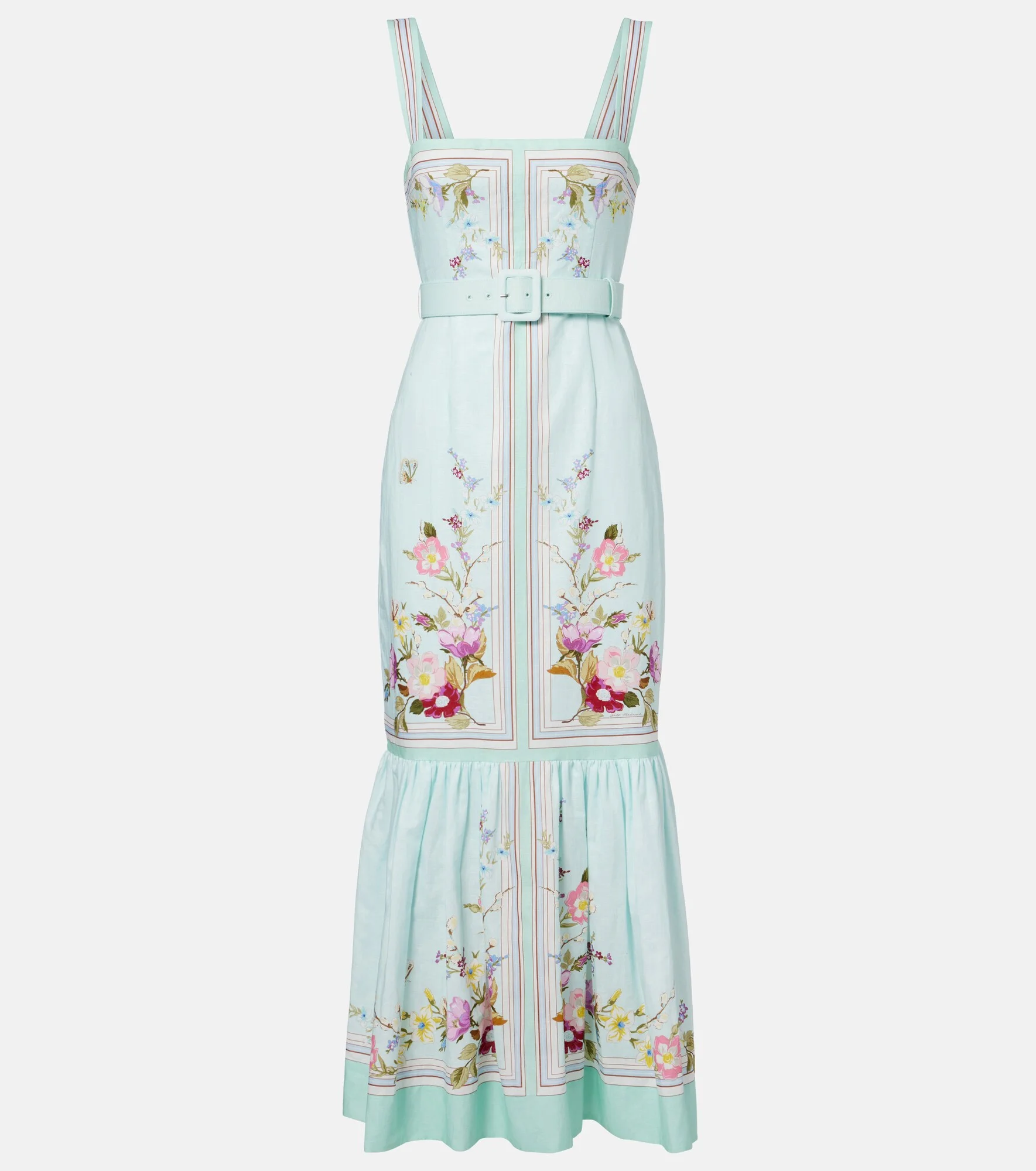 Belted floral linen midi dress - 1