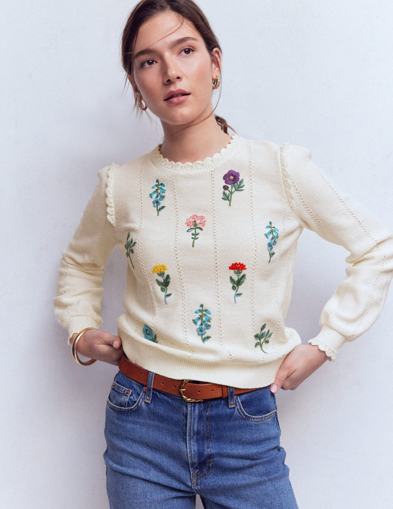 Valeria Crochet Trim Jumper-Warm Ivory , Embroidery 6