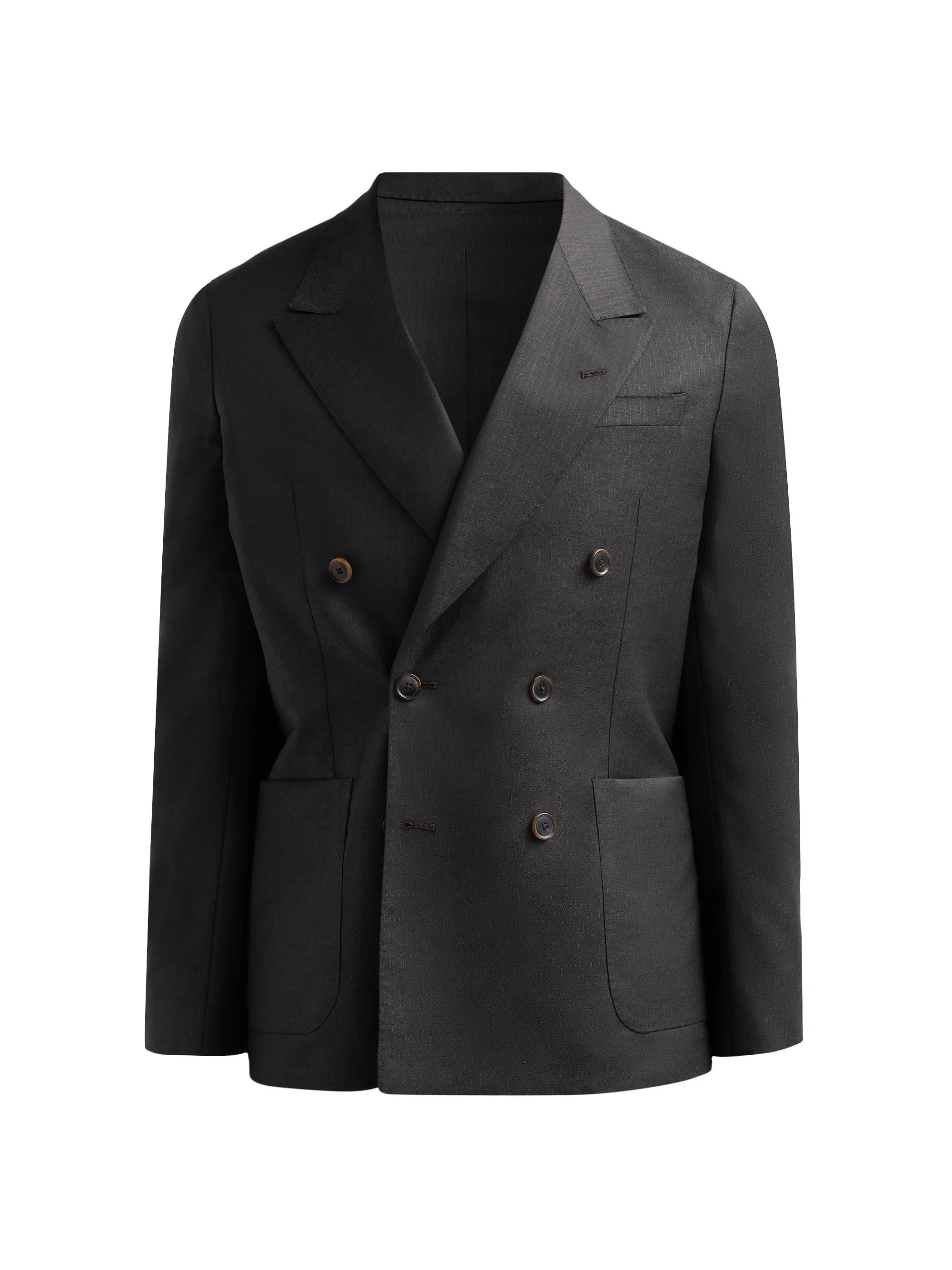 Men's Peak Lapel Wool Double-Breasted Blazer - Dark Brown - 1