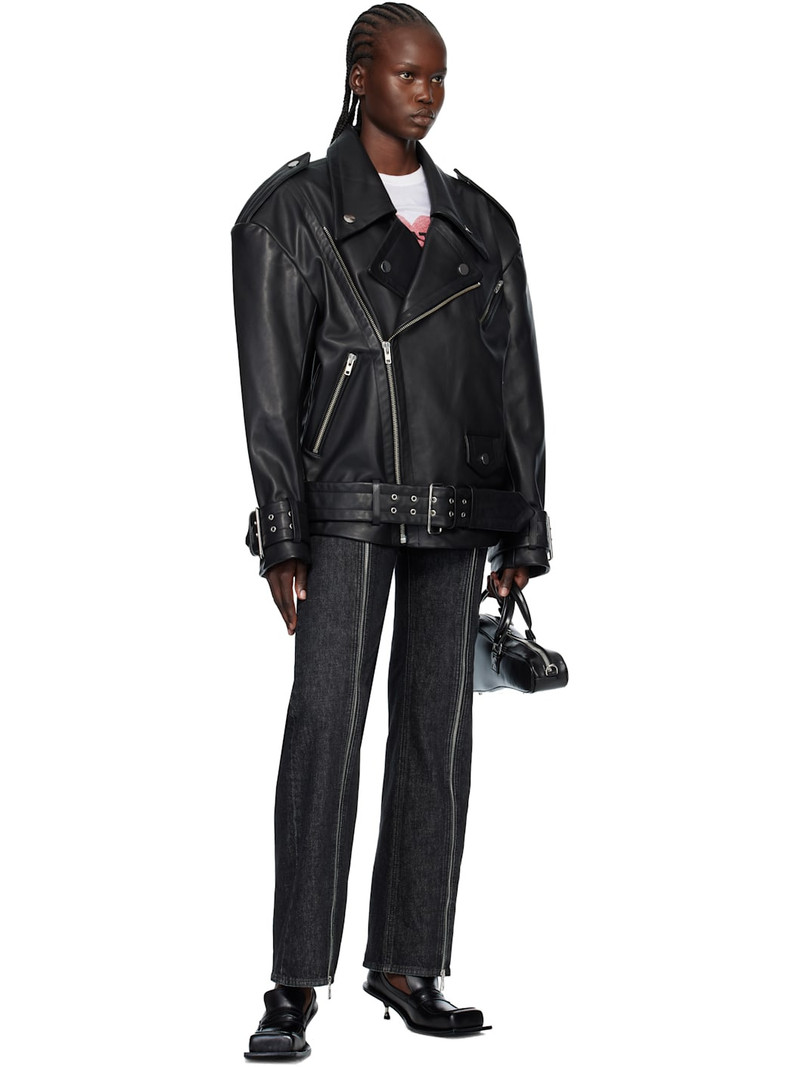 VAQUERA Black Oversized Moto Leather Jacket outlook