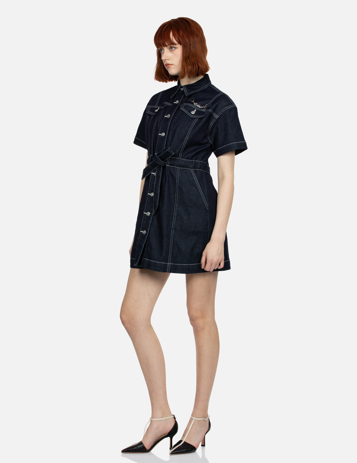SEAGULL EMBROIDERY LOOSE FIT DENIM SHIRT DRESS - 3