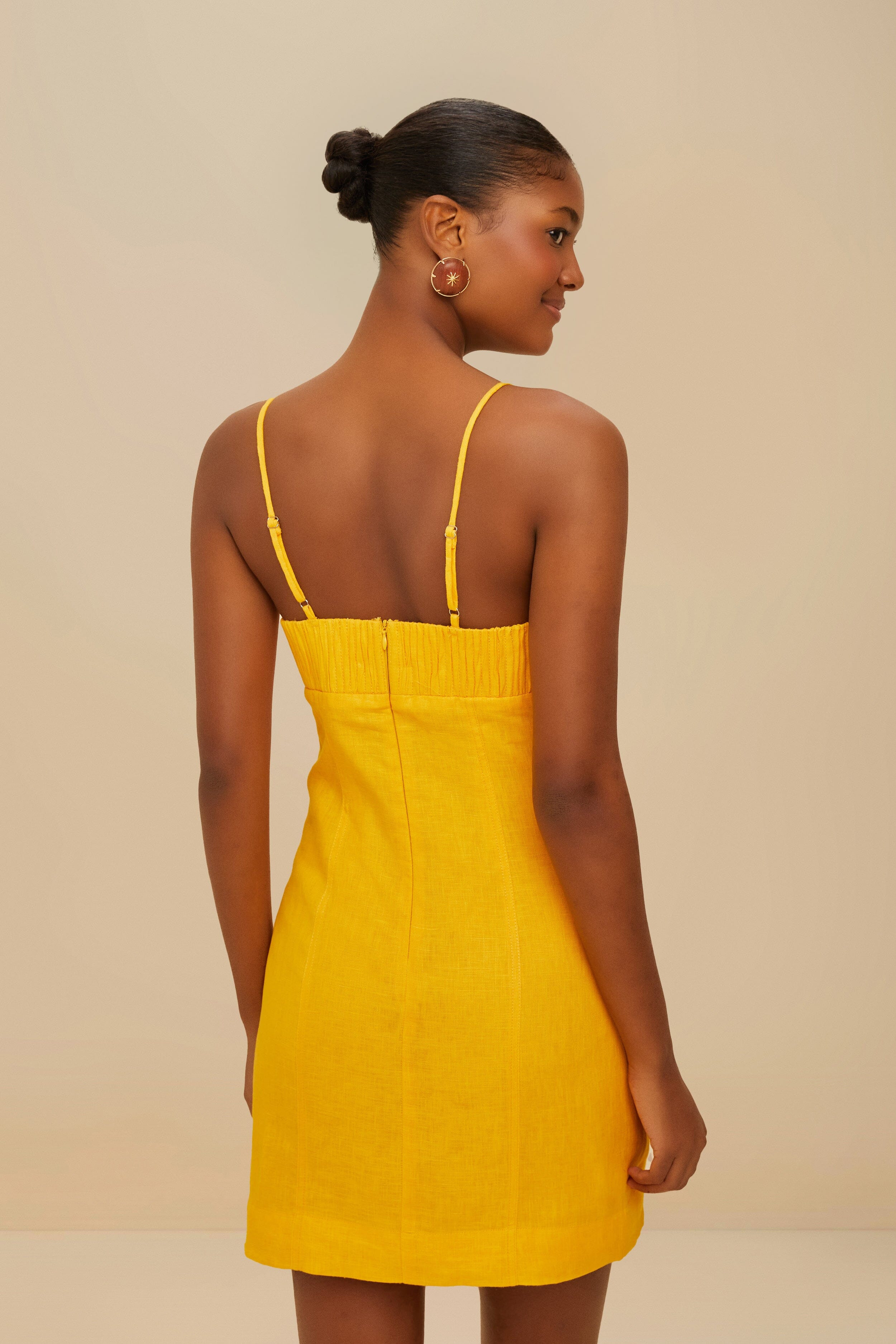 Yellow Sunrise Cup Euroflax™ Premium Linen Mini Dress - 4