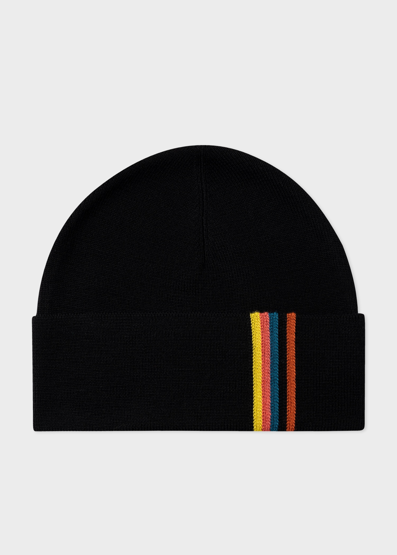 Black Merino Wool 'Artist Stripe' Beanie Hat - 1