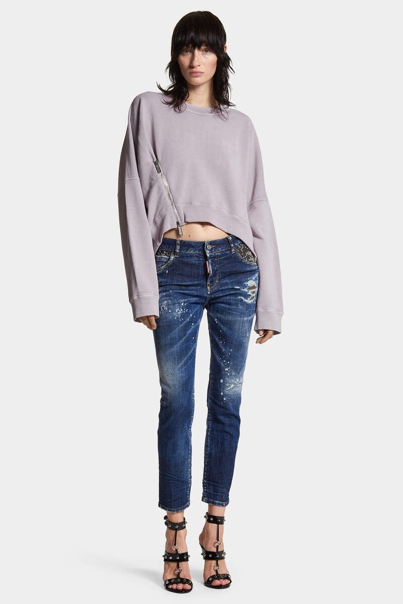 DARK BROKEN KNEE WASH COOL GIRL JEANS - 3