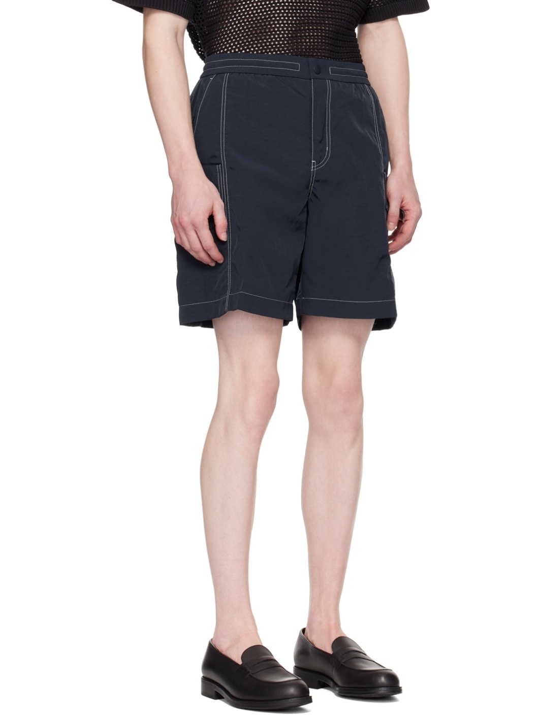 Navy Stitched Cargo Shorts - 2