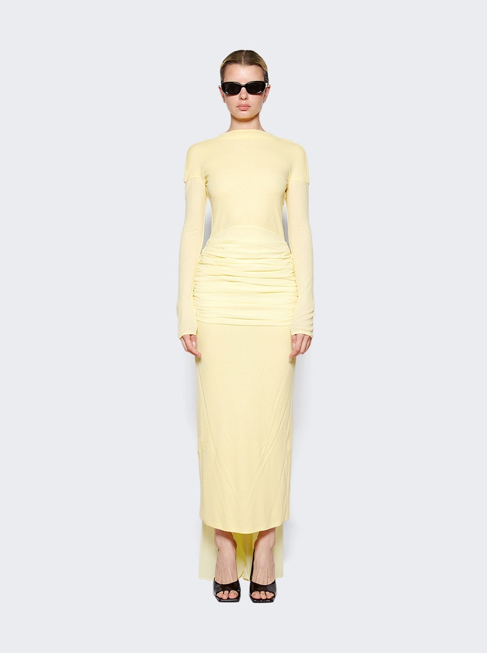 Ruched Waist Dress Pale Yellow - 3