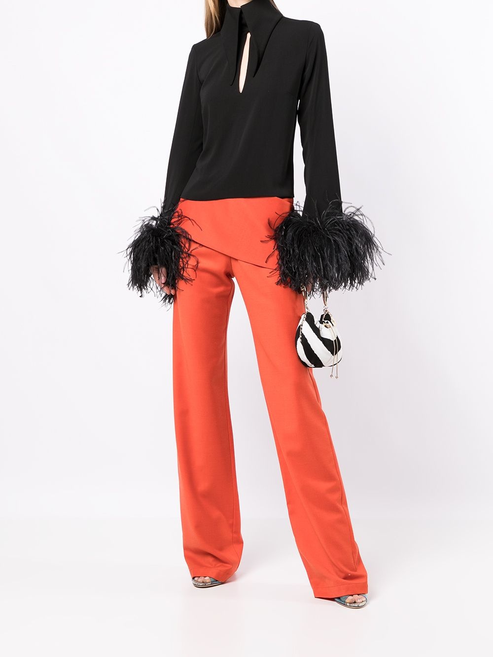 feather-trim cut-out blouse - 2
