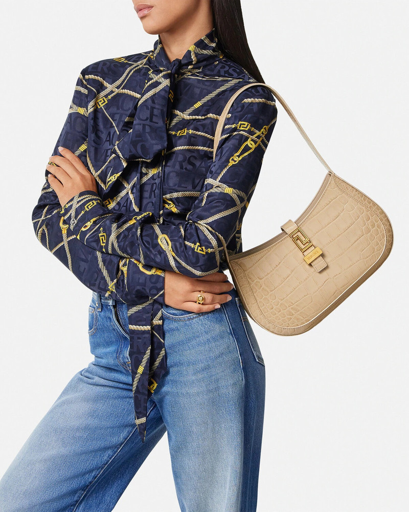 Croc-Effect Greca Goddess Hobo Bag 3