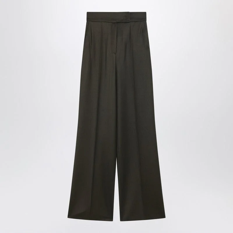 Max Mara Moss Green Wide-Leg Wool Trousers Women - 1