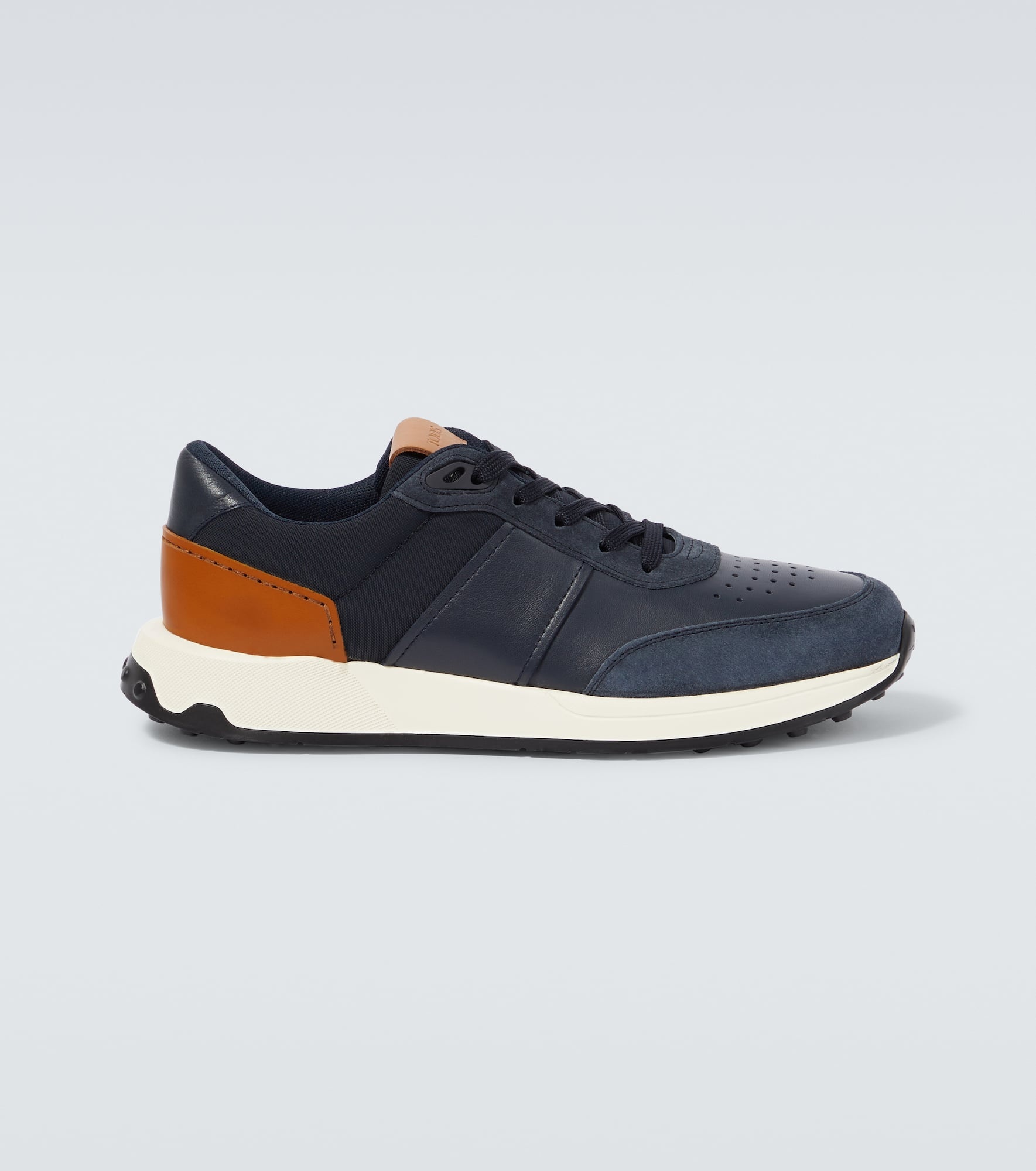 Suede-trimmed leather sneakers - 1
