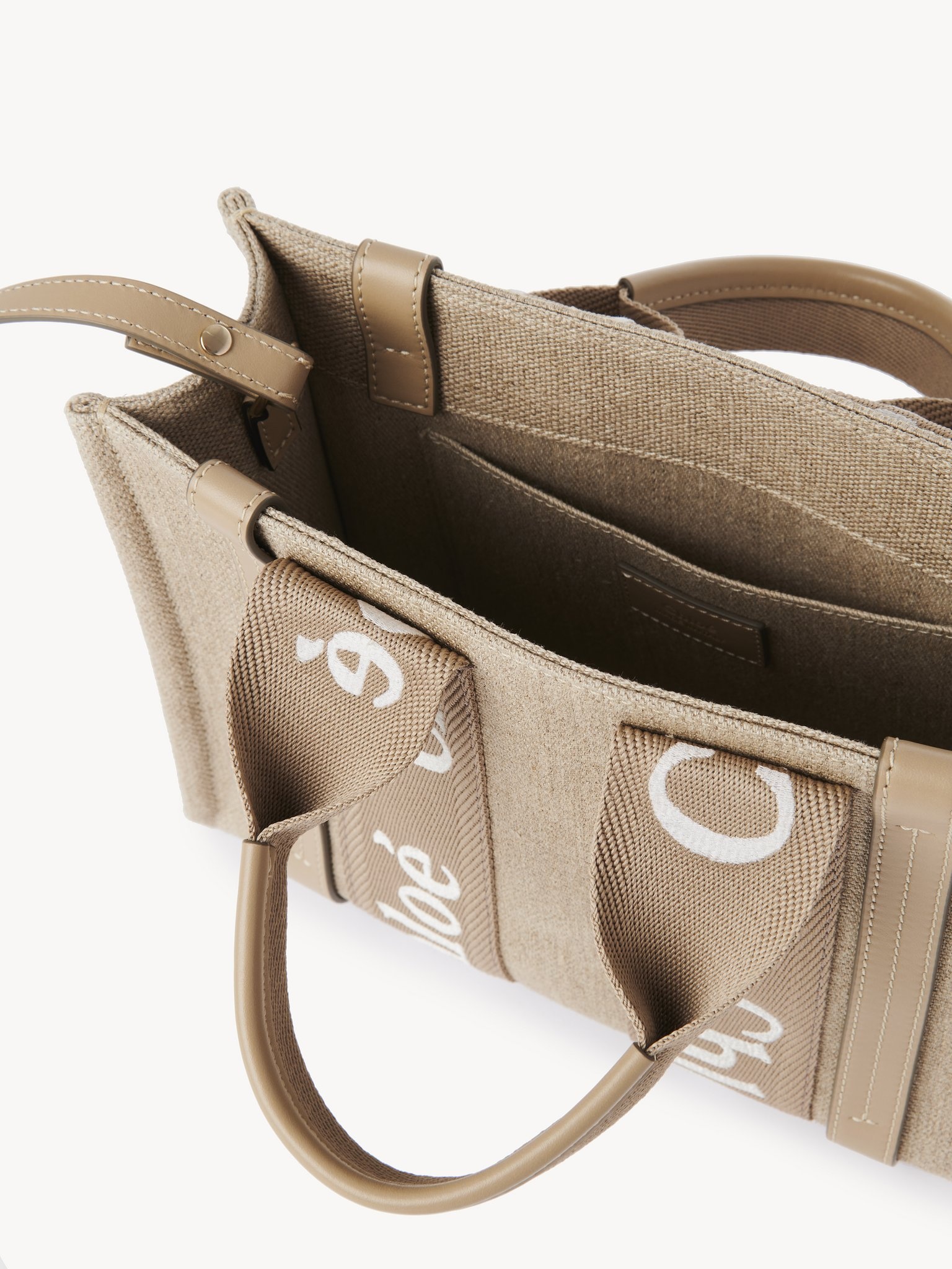WOODY TOTE BAG IN LINEN & LEATHER - 5