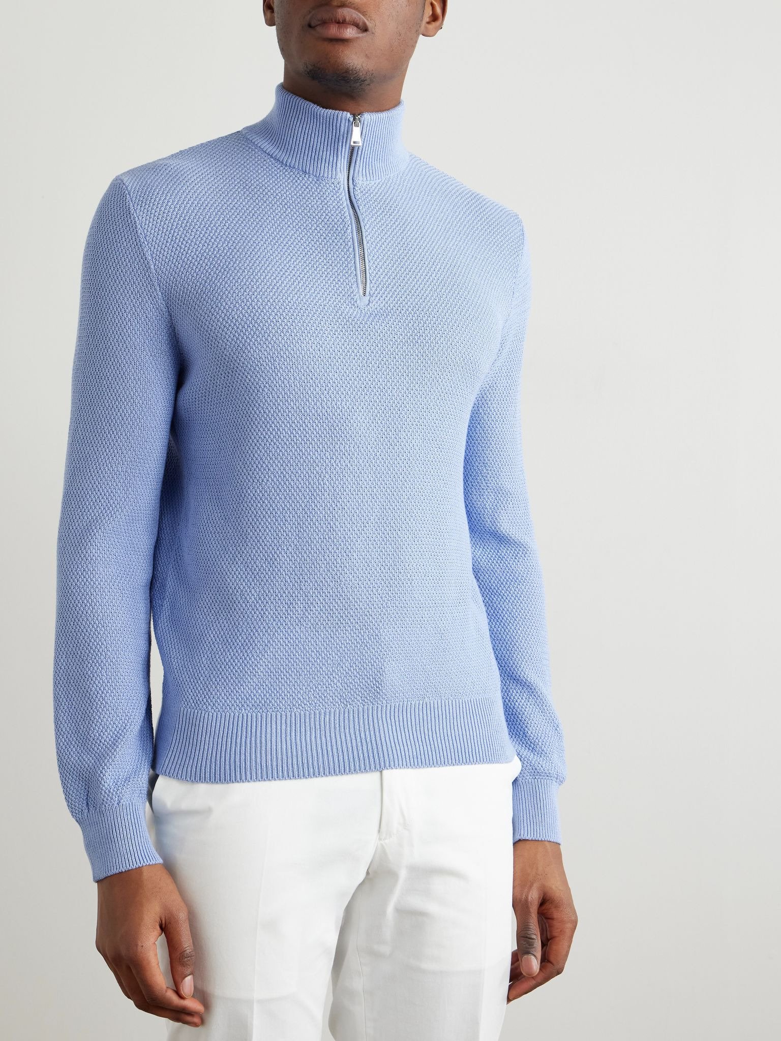 Mulberry Silk and Cotton-Blend Half-Zip Sweater Blue - 3