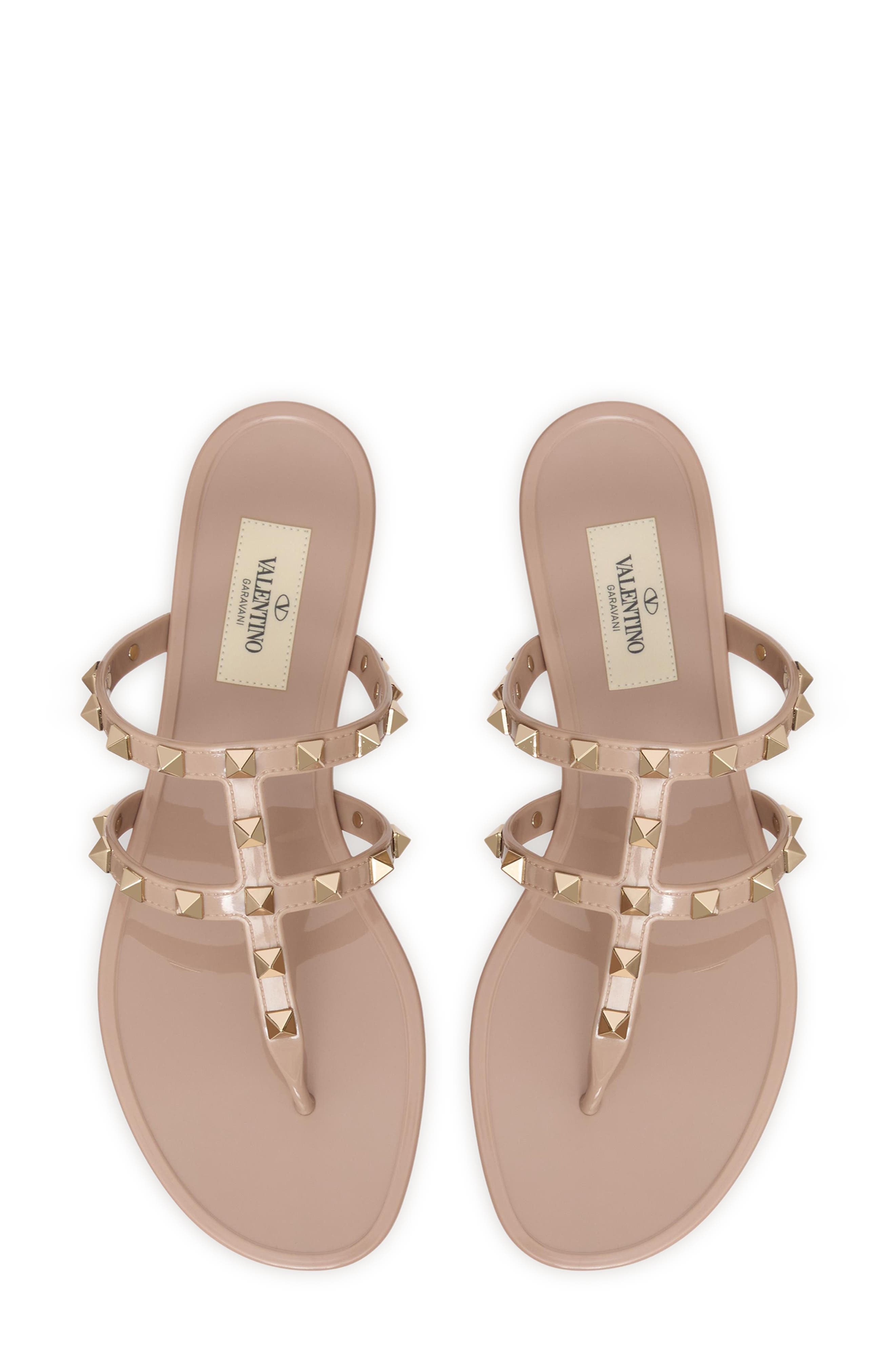Valentino Garavani Rockstud T-Strap Flat Sandal in Poudre at Nordstrom - 4