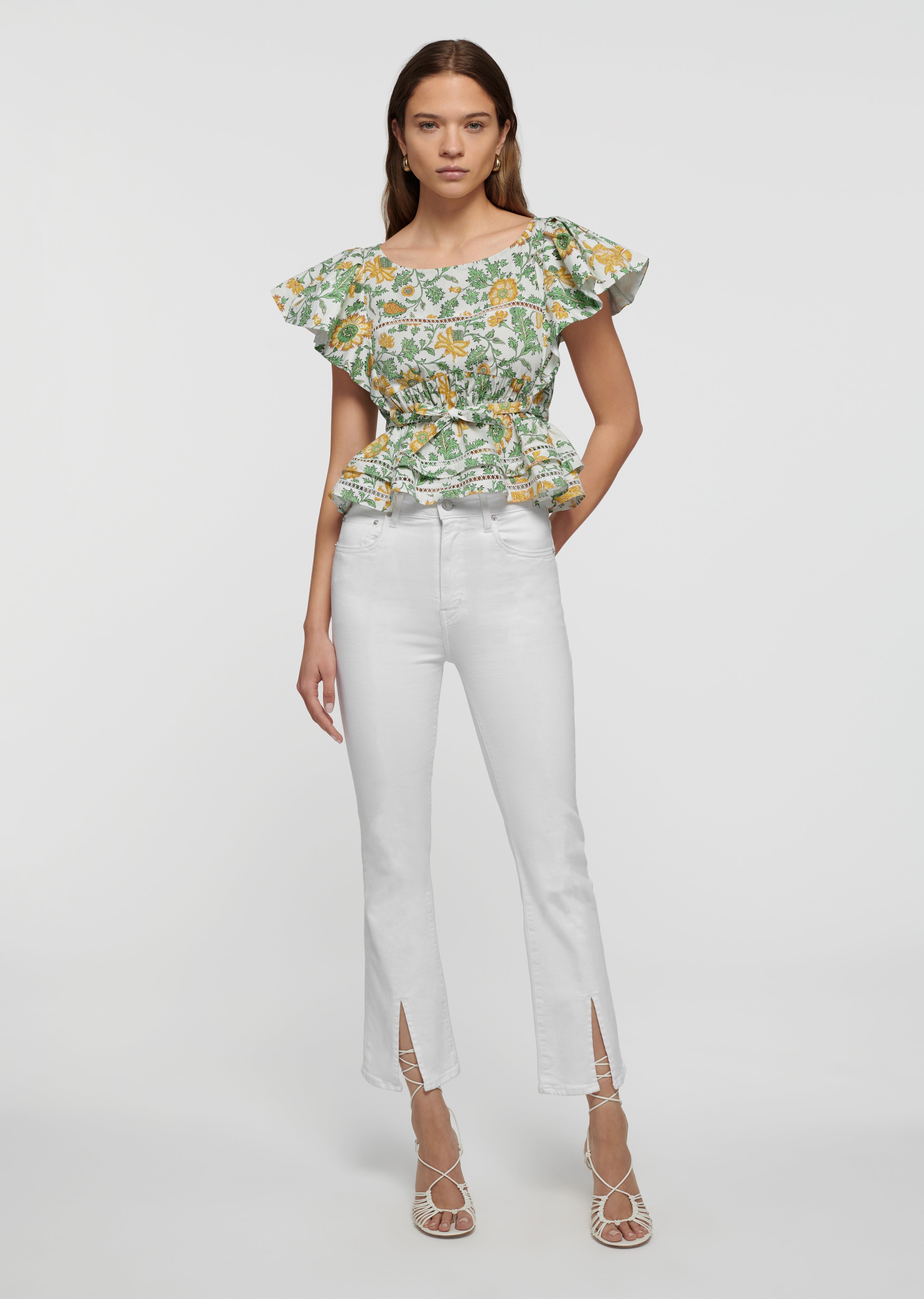 MIRA FRONT SLIT CROP FLARE JEANS - 2