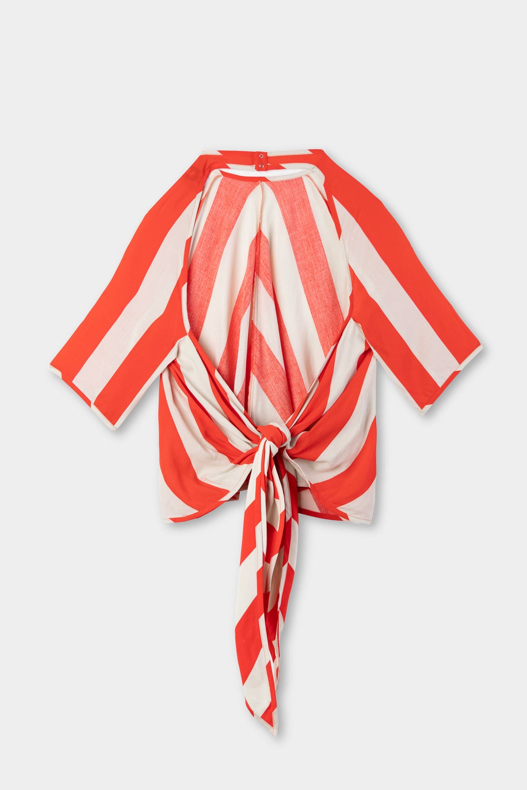 BACK WRAP T-SHIRT / red & beige stripes - 4