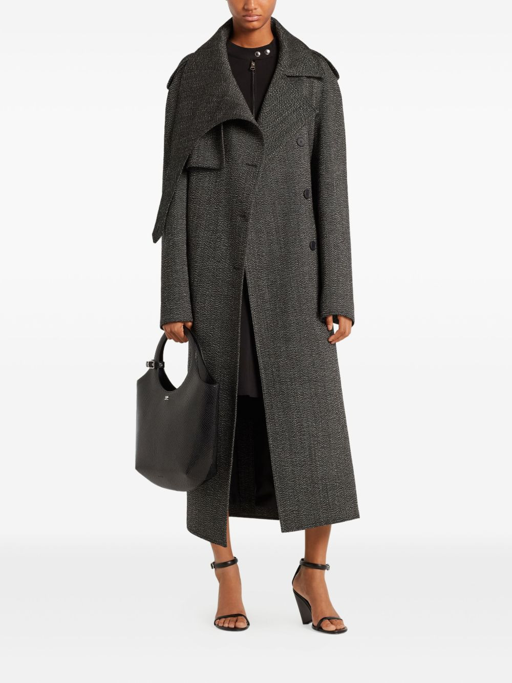 asymmetric-collar long coat - 2