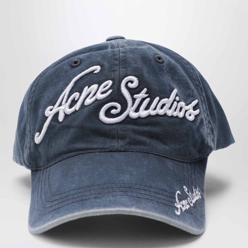 Acne Studios Blue washed-effect baseball cap with logo - 1