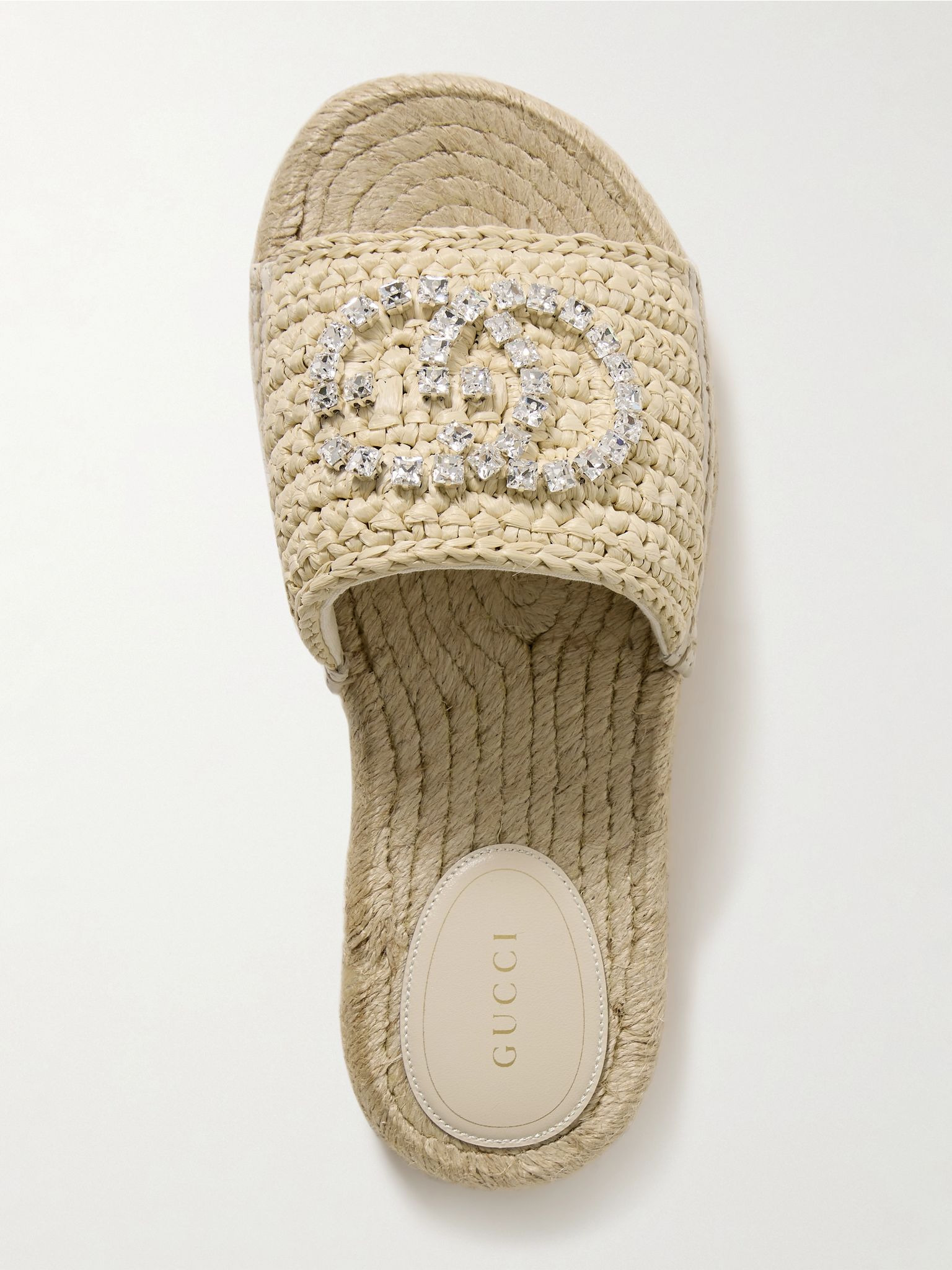 Cora crystal-embellished raffia espadrille sandals White - 5