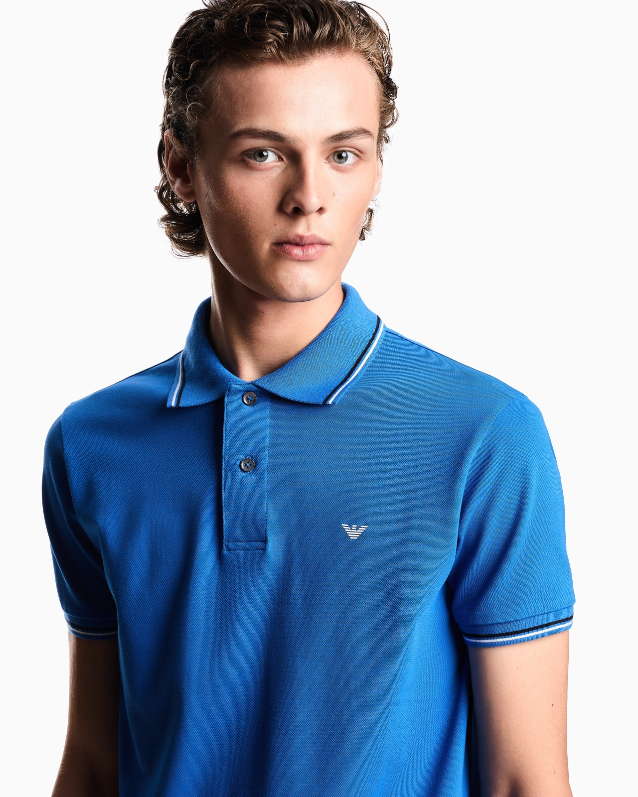 Slim-fit stretch piqué polo shirt with micro eagle - 5