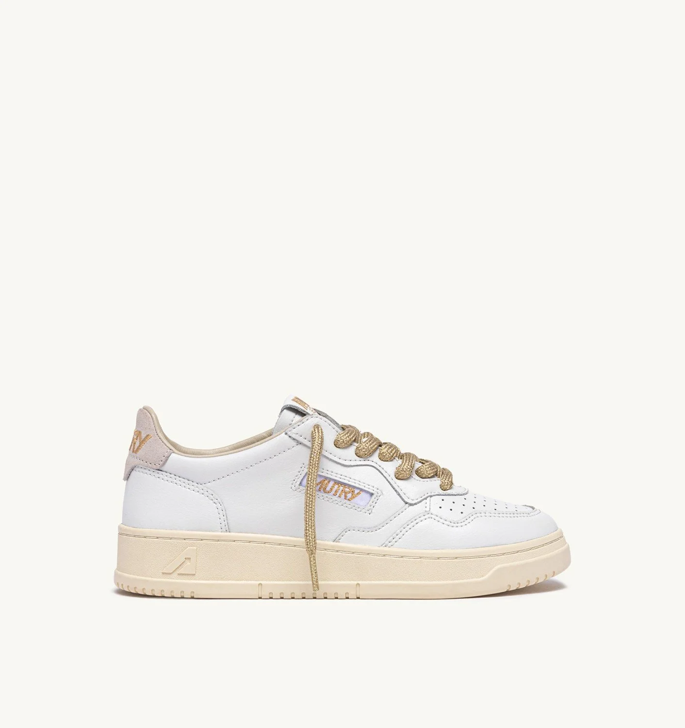 MEDALIST LOW SNEAKERS IN WHITE LEATHER AND DETAILS IN GOLD LUREX - 1